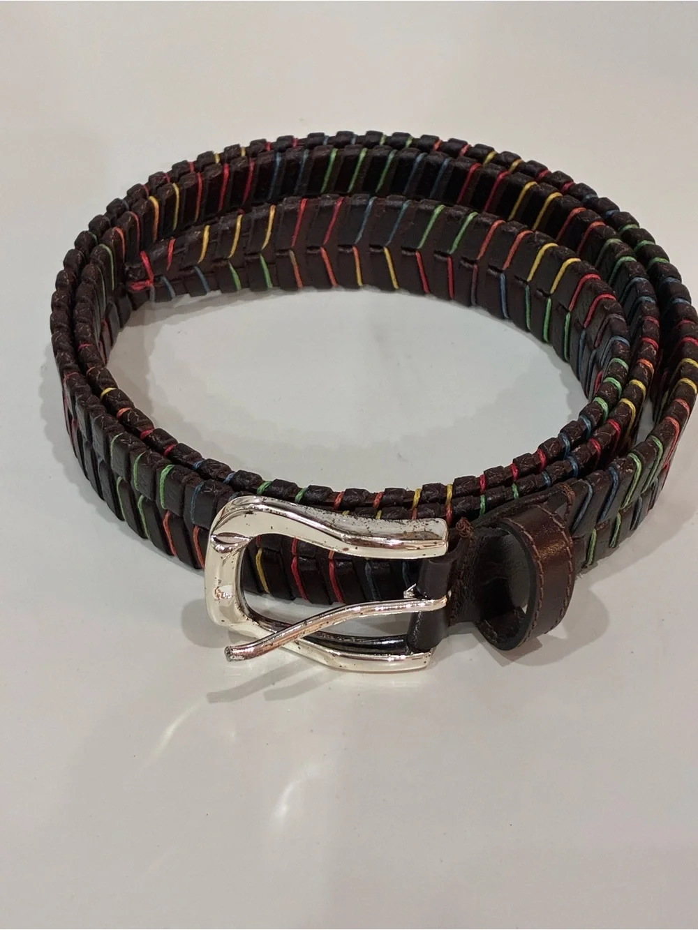 Martin Dingman Men’s Woven Leather Belt Size 44 Brown Multicolor leather